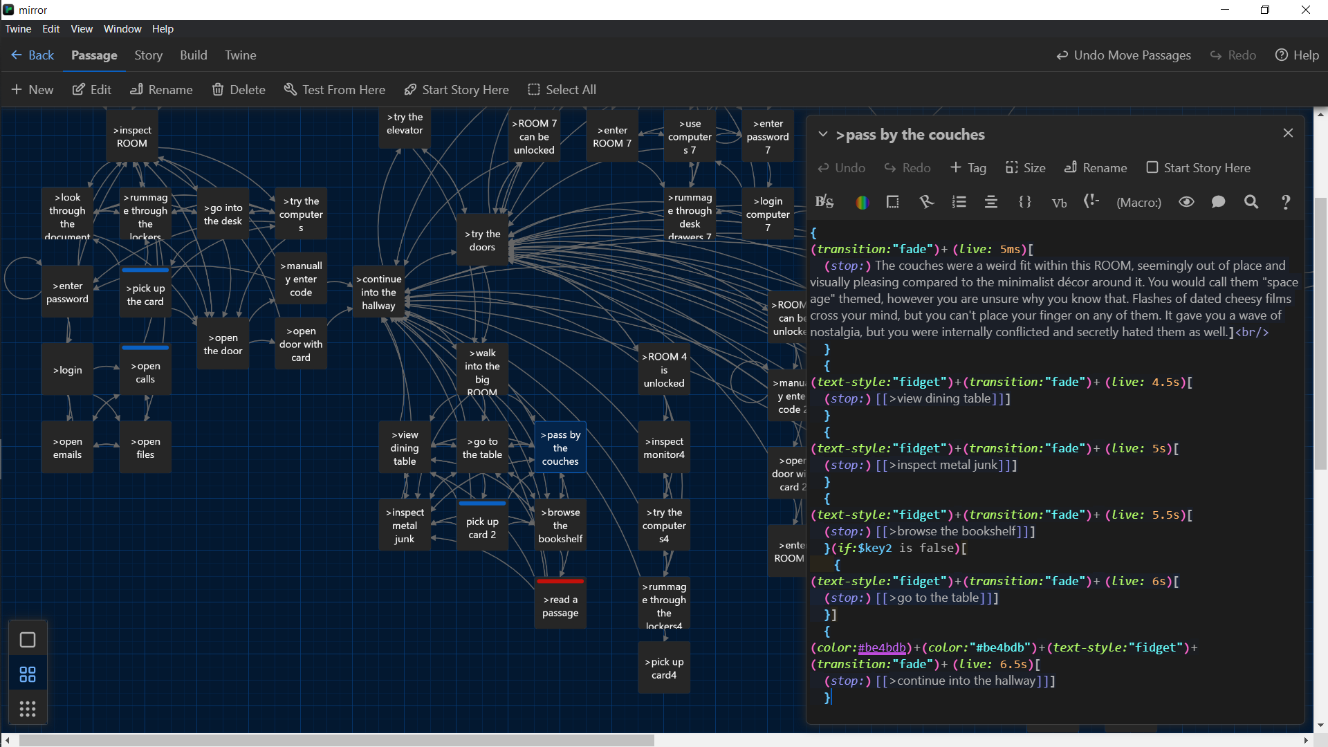 Fidget Text in Twine Interactive Storytelling Summer 2022